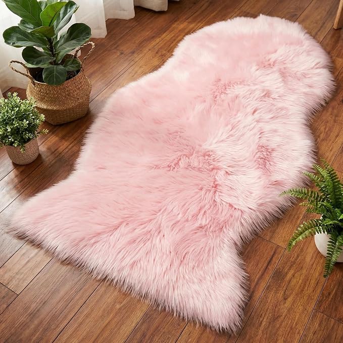 duduta Pink Faux Fur Rug 2x3 ft, Small Fluffy Bedside Rug Seat Covers | Shag - Image 6