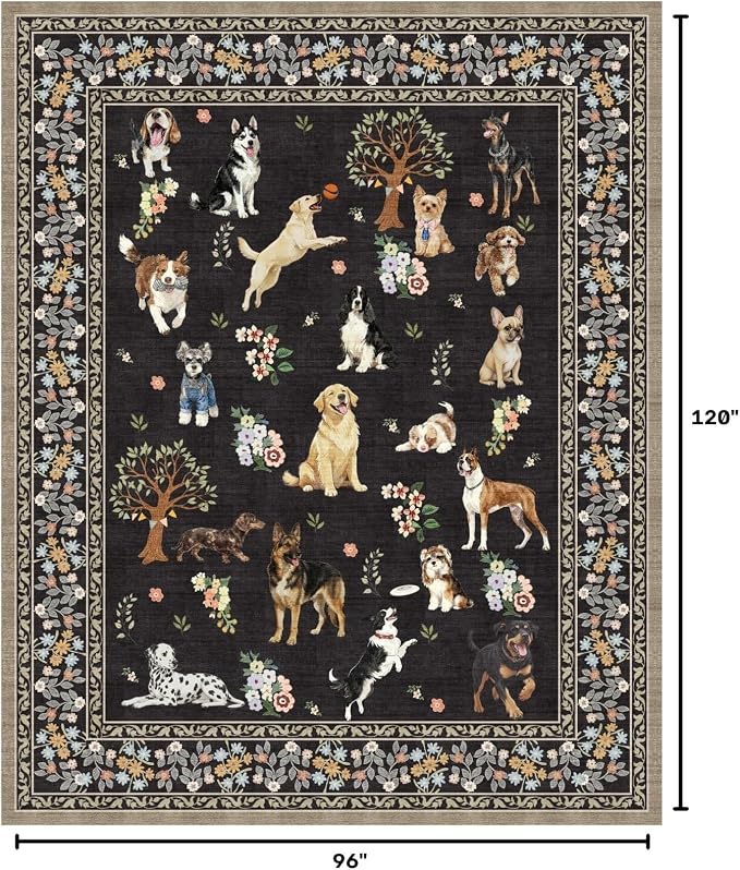 Black Floral Area Rug 8x10 for Living Room Bedroom | Large Soft Dog Rugs for - Image 3