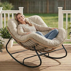 SWITTE Outdoor Papasan Rocking Chair, Oversized Patio Egg Chair by SWITTE