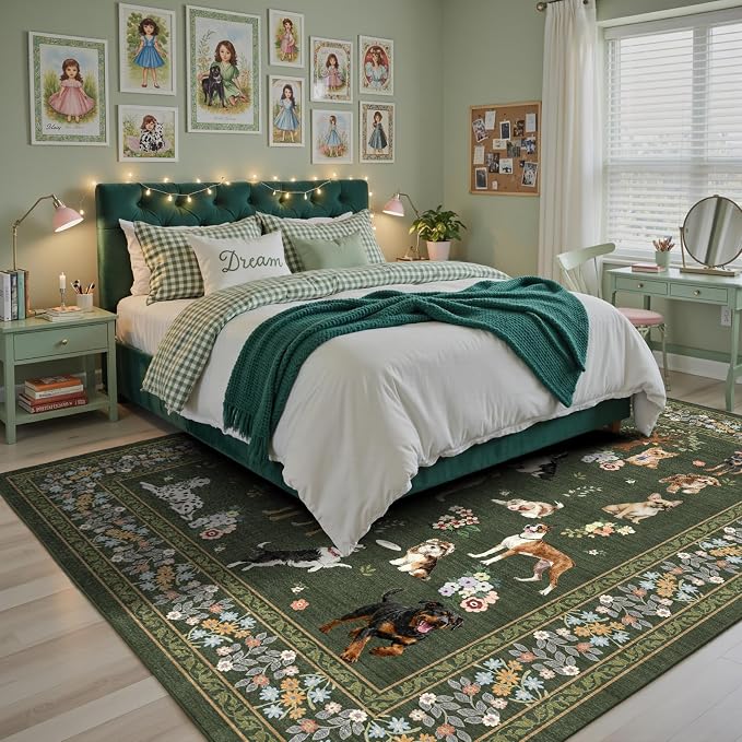 Dark Green Area Rug 6x9 for Living Room Bedroom | Ultra-Thin; Easy Clean; Non - Image 4