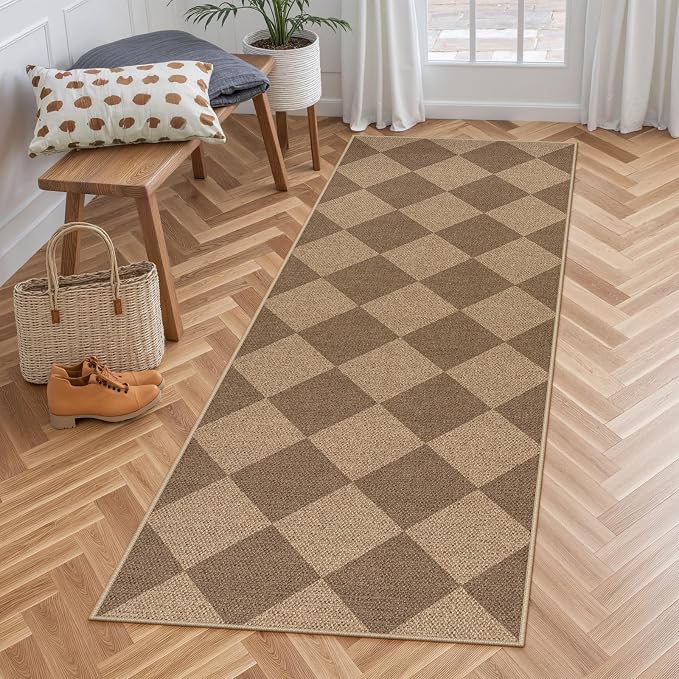 Lahome Checkered Easy Jute Outdoor Runner Rug, 2x6 Kitchen Rugs Washable | - Image 8