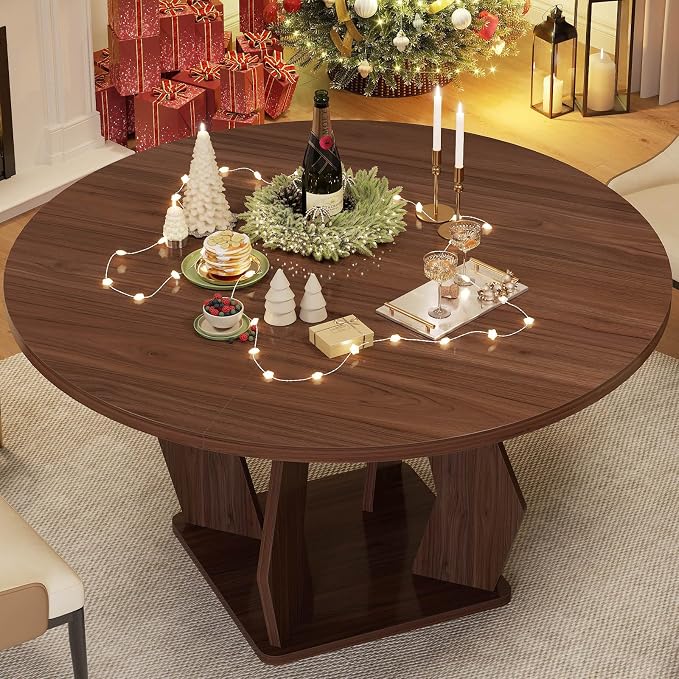 IBF Walnut Round Dining Table, Modern Wood Dinner Tables, Round Kitchen Table - Image 4