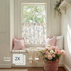 Blue on Beige Linen Kitchen Curtains Rod Pocket 26W X 24L 2 Panels | Elisa - Image 4