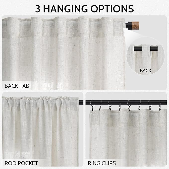 Natural Linen Curtains 63 Inch Length - Image 2
