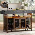 Loomie Bar Table Cabinet with Grey Marble Top & LED Lights & 2 Drawers by LOOMIEDirect