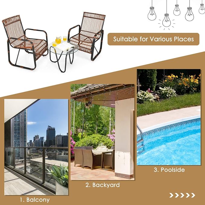 Tangkula 3 Piece Patio Rattan Furniture Set, Includes 2 Single Wicker Chairs - Image 8