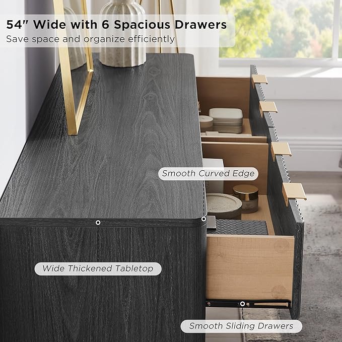T4TREAM Fluted 6 Drawers Dresser, Curved Profile Design, Dresser TV Stand - Image 4