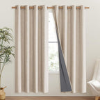 NICETOWN Cream Bedroom Full Blackout Linen Curtain Panels Set of 2, Thick - Image 2