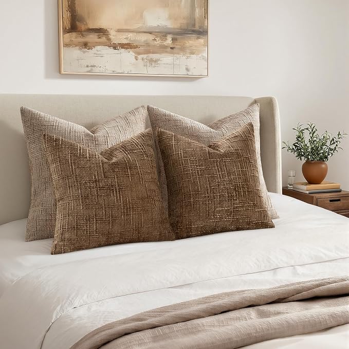 MIULEE Chenille Textured Fall Throw Pillow Covers Toffee 18x18 Set of 2 | - Image 4