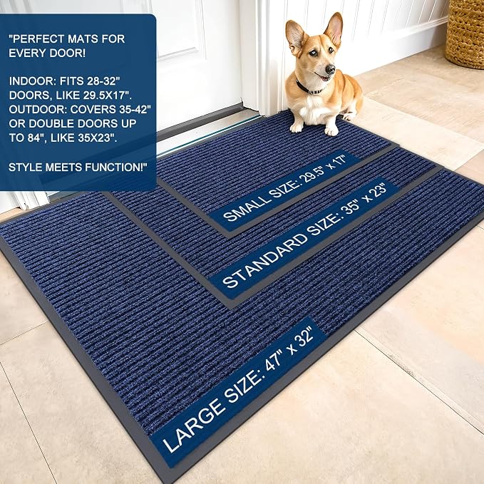 OLANLY Front Door Mat 47x17, Waterproof Heavy-Duty Indoor Outdoor Doormat | Blue - Image 2