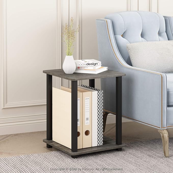 Furinno SIMPLISTIC Side Table Set of 2, 2-Tier Square Modern End Table - Image 2