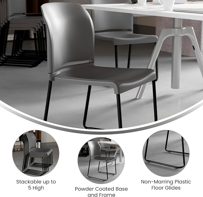 Flash Furniture HERCULES Series 880 lb. Capacity Gray Full Back Contoured Stack - Image 4