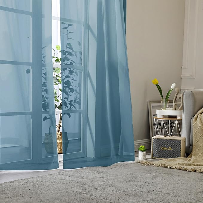 Dusty Blue Sheer Curtains 78 Inches Long 2 Panels, Light Filtering Breathable - Image 8