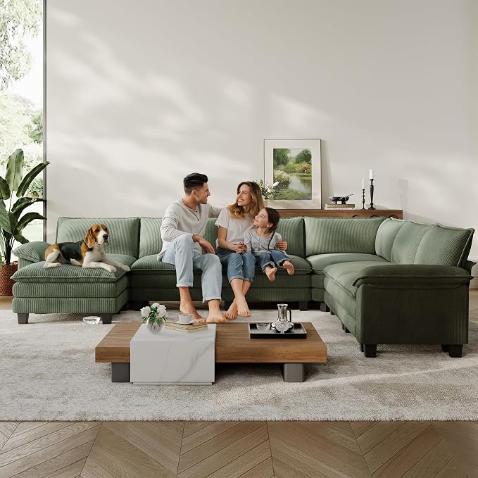 LINSY HOME Modular Sectional Sofa, 6-Seat Corduroy Modern Cloud Couch - Image 3