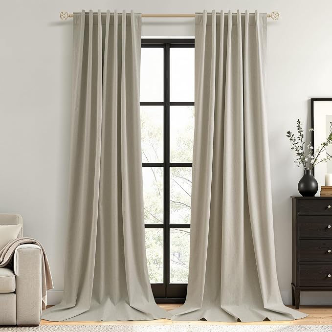 Extra Long 100% Blackout Linen Curtains by Guken