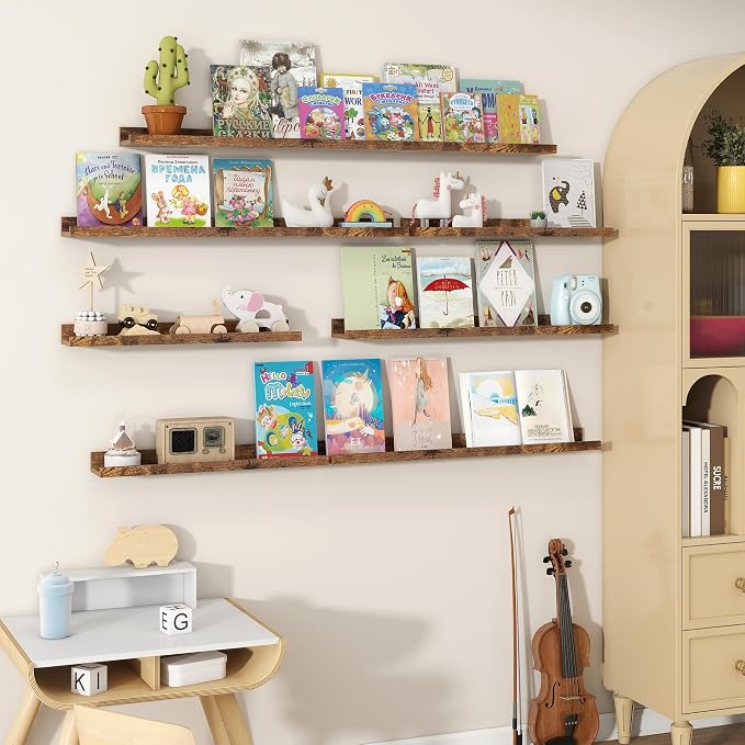 Fun Memories Picture Ledge Shelves Set of 2, 32 Inch Rustic Wall Mounted - Image 2