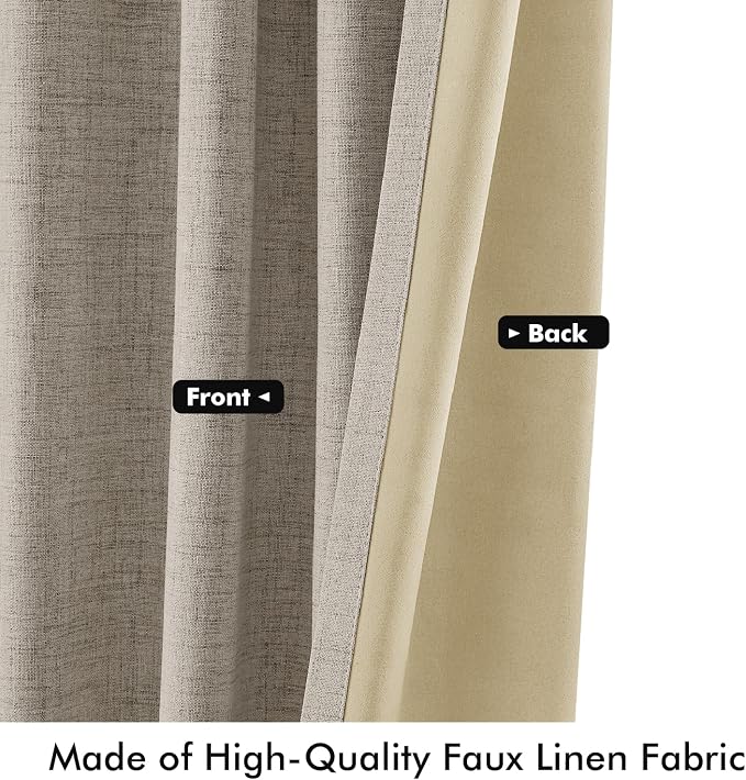 MIULEE 100% Blackout Linen Curtains 42 x 90 Inch Pebble Taupe 2 Panels | - Image 6