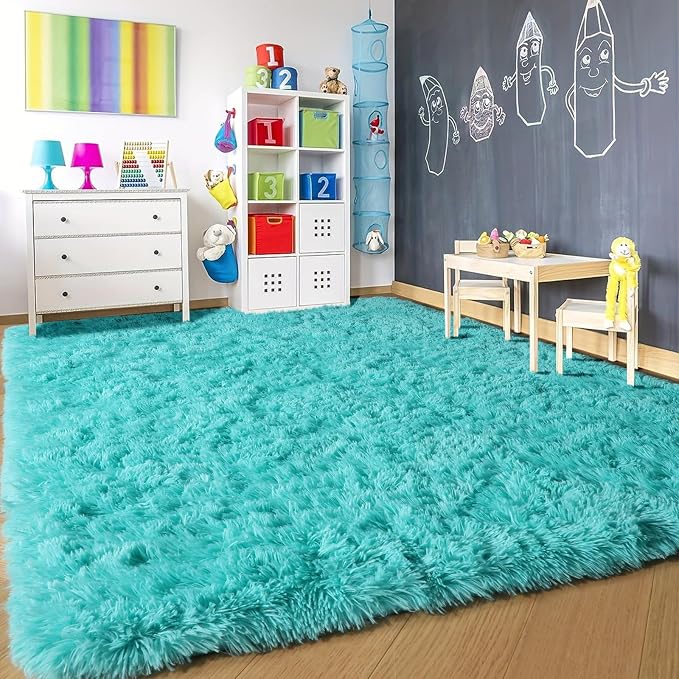 Fluffy Shag Teal Area Rugs for Bedroom 5x7 Fuzzy Shaggy Rug for Living Room | - Image 9