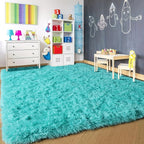 Fluffy Shag Teal Area Rugs for Bedroom 5x7 Fuzzy Shaggy Rug for Living Room | - Image 9