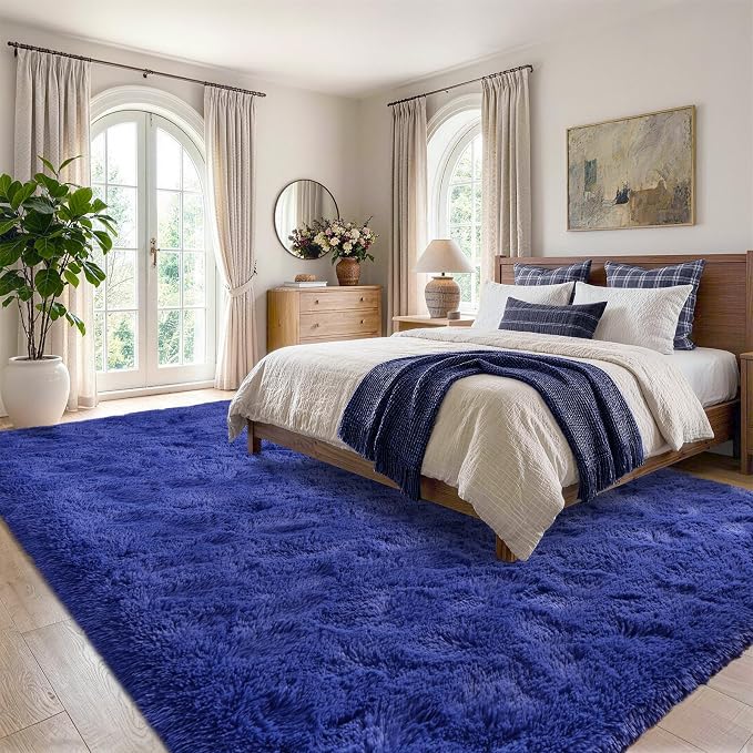 4'x5'3'' Royal Blue Fluffy Soft Area Rug Non-Slip - Image 3