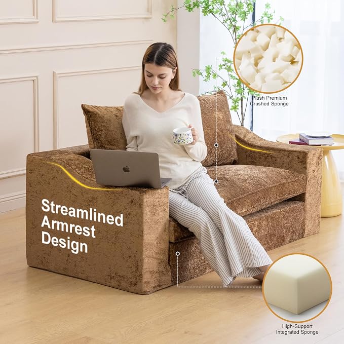 61" Convertible Sofa Bed Loveseat, Memory Foam Boneless Floor Couch - Image 5
