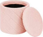 PINPLUS Ottoman with Stroage Round Boucle Ottoman and Tray Sherpa Removable - Image 7