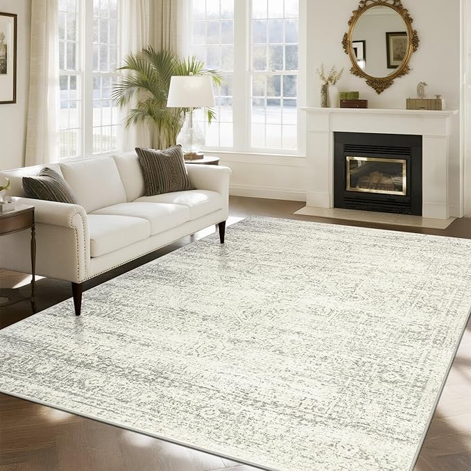 Washable Rugs 8x10 Area Rug for Living Room, Dining Room-Beige Green | Ultra by Srugn