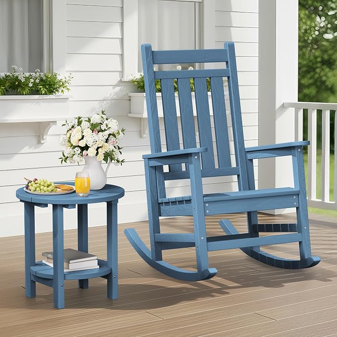 SERWALL Round Outdoor Side Table, HDPE Small Adirondack End Table, 2-Tier Patio - Image 2