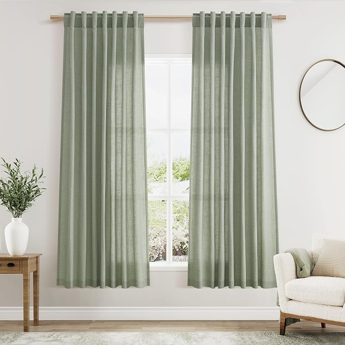 Desert Sage Linen Curtains 63 Inches Long 2 Panel Sets by Nanspring