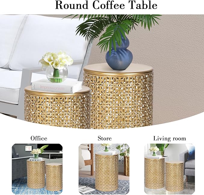 Homebeez Modern Nesting Tables Set of 2, Round Metal End Table, Accent Side - Image 5