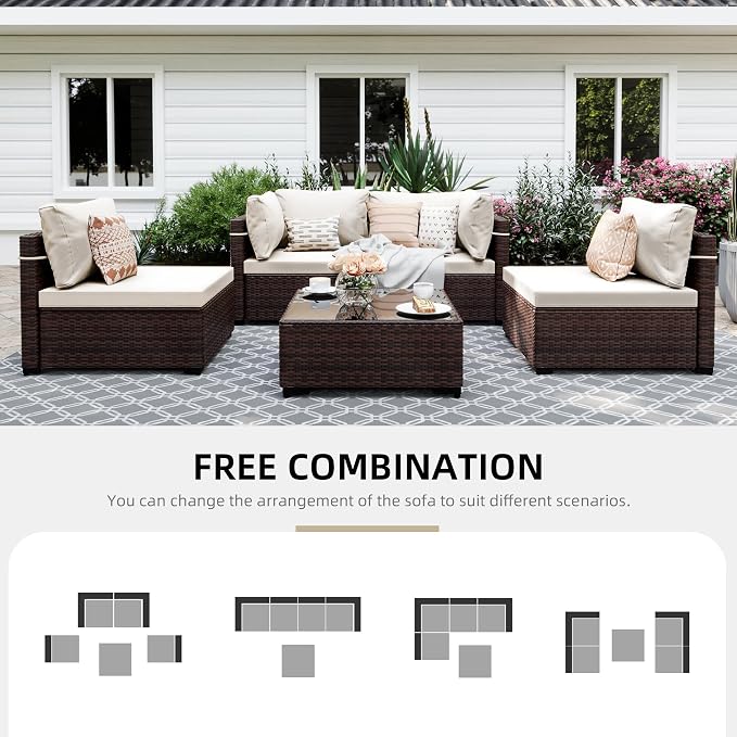 UPHA 5 Pieces Patio Furniture Sets, Wicker Outdoor Sectional Sofa Couch - Image 4