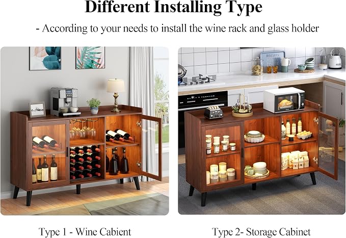 Auromie Wine Bar Cabinet with Led Light, Home Coffee Cabinet with Wine and - Image 9
