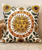 Embroidered Throw Pillow Cover 18x18 Inch, Sunflower Moon | Decorative Pillow by Kokaaee