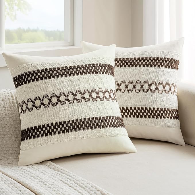 MIULEE Set of 2 Dark Brown Boho Decorative Pillow Covers 18x18 Inch | Fall by MIULEE