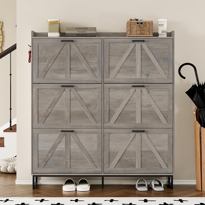BORNOON Shoe Cabinet with 6 Flip Drawers Narrow Shoe Storage Cabinet Organizer - Image 4