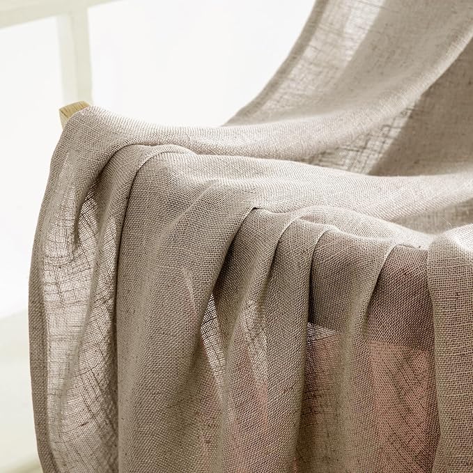 MIULEE Taupe Grey Linen Curtains 52x54 Inch Length 2 Panels - Image 6