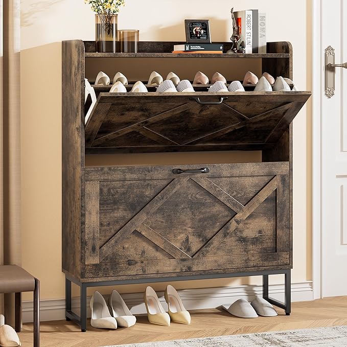 Nicetree Shoe Cabinet with 2 Flip Drawers, Freestanding Shoe Storage Cabinet by Nicetree