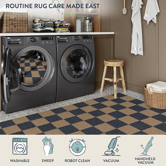 Lahome Checkered Easy Jute Living Room Rugs, 5x7 Outdoor Patio Rug Washable | - Image 5