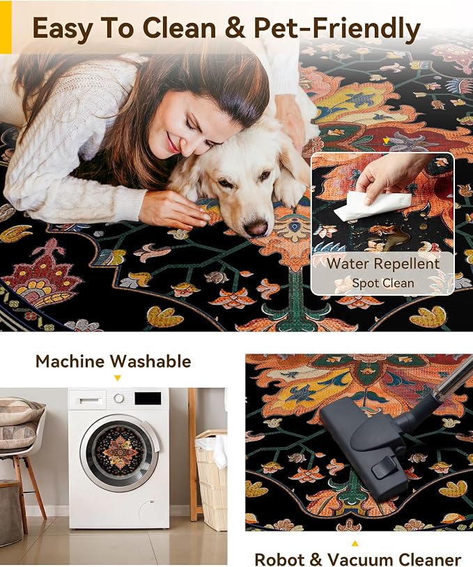 RELEANY Washable Area Rug, Round 10ft, Water Repellent, Pet Friendly, Vintage - Image 5