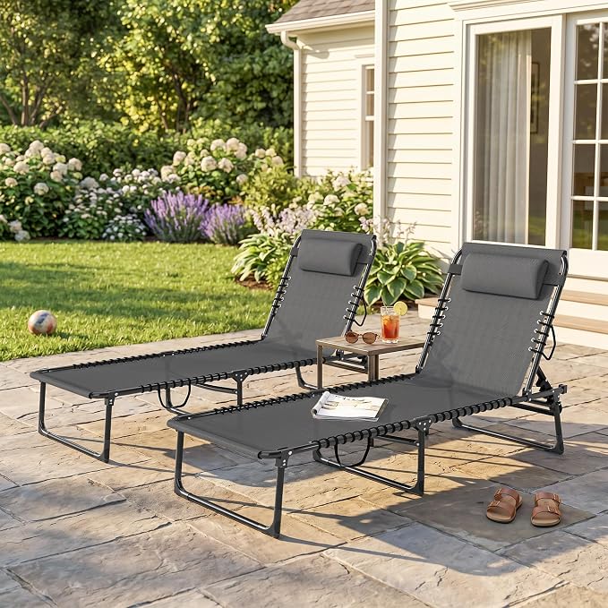 Outsunny Folding Chaise Lounge Chair Set of 2, Patio Sun Tanning Chair - Image 9