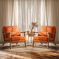 Vingli Solid Wood Wide Armrests Accent Chair Set of 2, Upholstered Mid Century by VINGLI