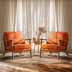 Vingli Solid Wood Wide Armrests Accent Chair Set of 2, Upholstered Mid Century by VINGLI