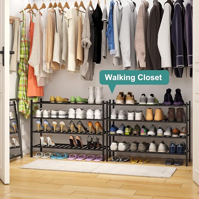 viewcare Black 4-Tier Long Shoe Rack, Bamboo Wood - Image 5