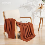 CozeCube Burnt Orange Seed Stitch Throw Blanket 50"x60", Farmhouse Decor | - Image 2