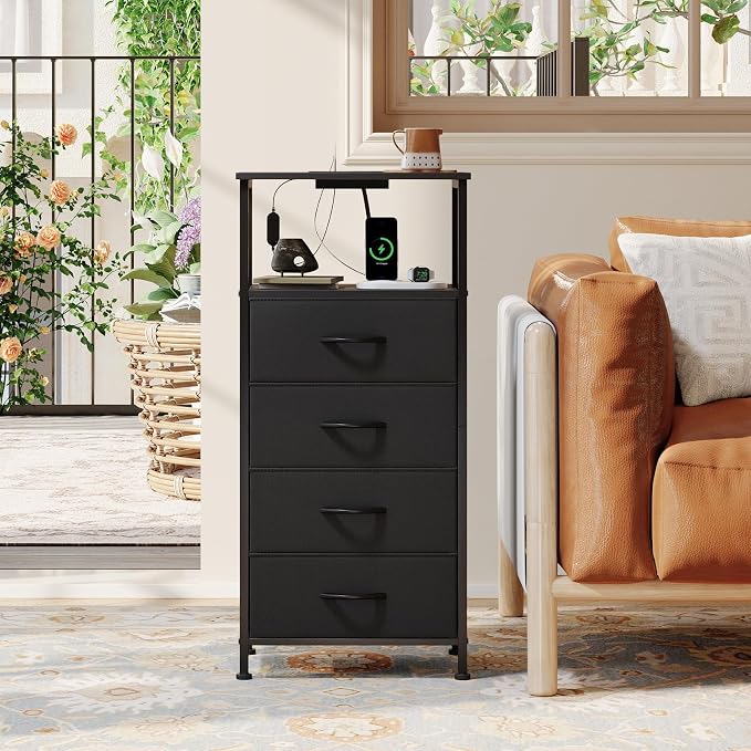 Somdot Black Nightstand with Charging Station and LED Light - Image 7