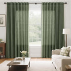 Olive Green Large Window Curtains Light Filtering Semi Sheer Privacy Linen - Image 7