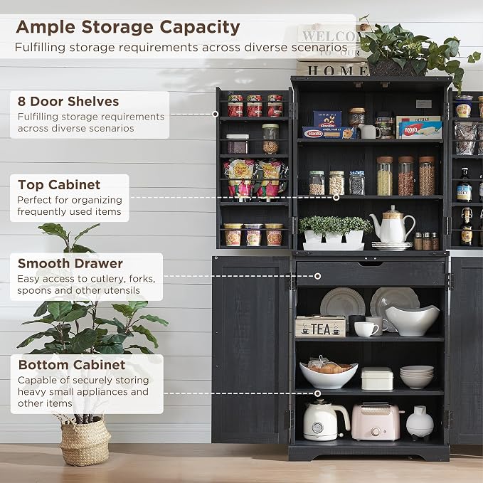 ACCOHOHO 72" Tall Kitchen Pantry, Farmhouse Storage Cabinet - Image 4