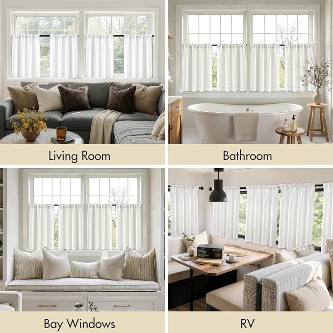 MIULEE 4-Panel 36 Inch Blackout Kitchen Tier Curtains Over Sink Natural | - Image 6