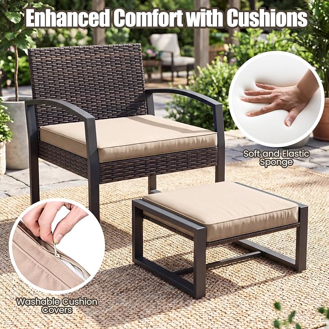 Tangkula 5 Pieces Wicker Patio Conversation Set, Outdoor PE Rattan Chair - Image 7