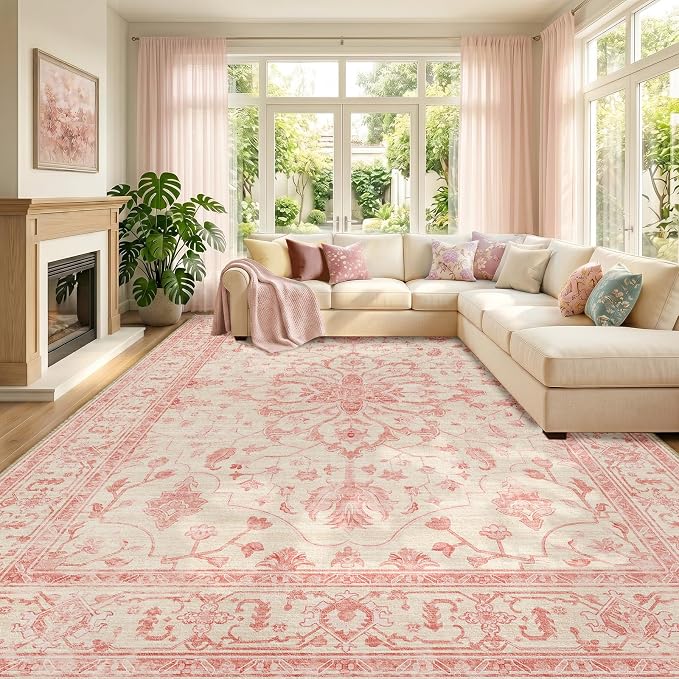 RELEANY Washable Area Rug, Water Repellent, Pet Friendly, Vintage Floral Boho by RELEANY